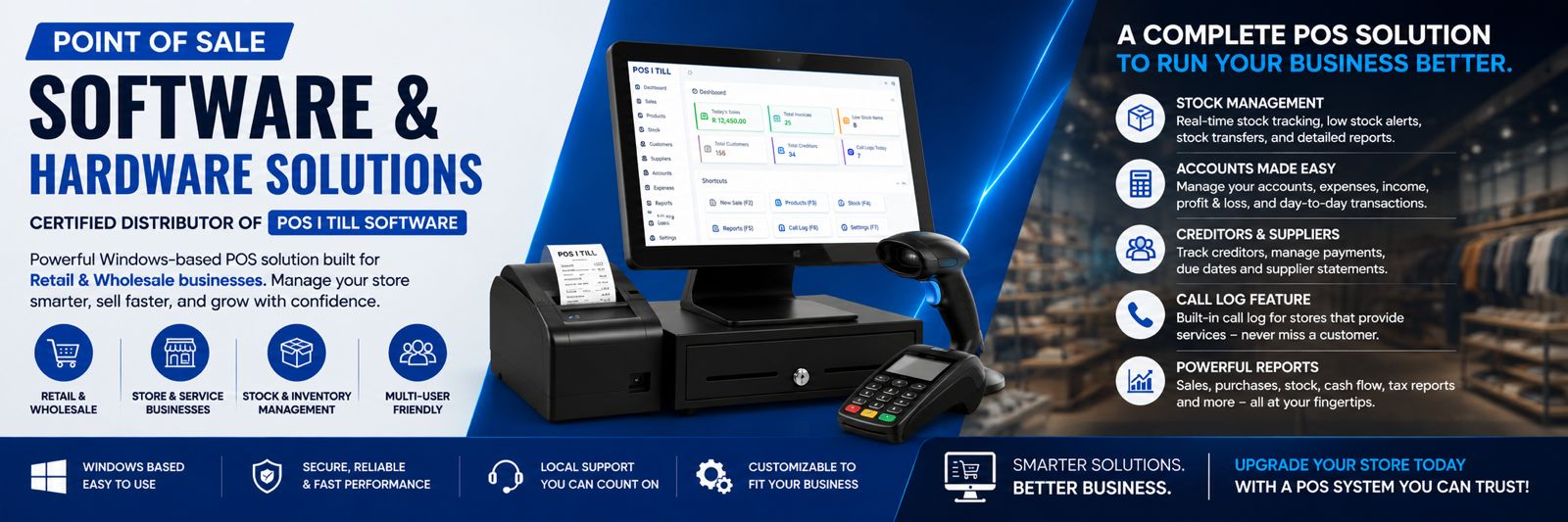 Point of Sale software and hardware solutions — certified distributor of POS | Till Software. Powerful Windows-based POS built for retail and wholesale businesses.