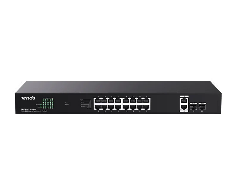 Tenda TEG1120P-16-150W 18-Port Gigabit PoE+ Switch - 16 PoE, 230W, 2 SFP, 6kV