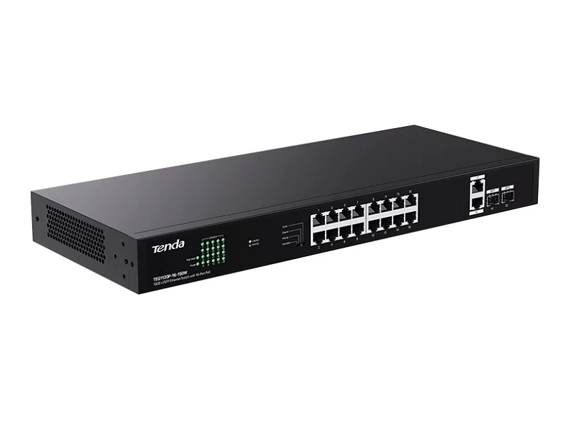 Tenda TEG1120P-16-150W 18-Port Gigabit PoE+ Switch - 16 PoE, 230W, 2 SFP, 6kV - Image 2