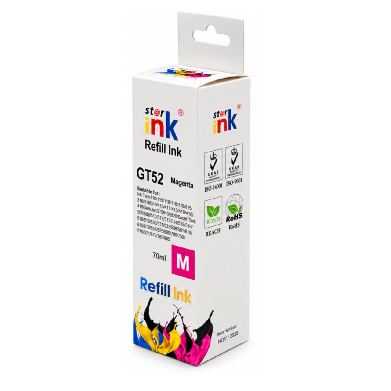 Star Ink GT52 Magenta Refill Ink Bottle 70ml – Compatible Replacement Ink for HP Ink Tank, DeskJet GT and Smart Tank Printers